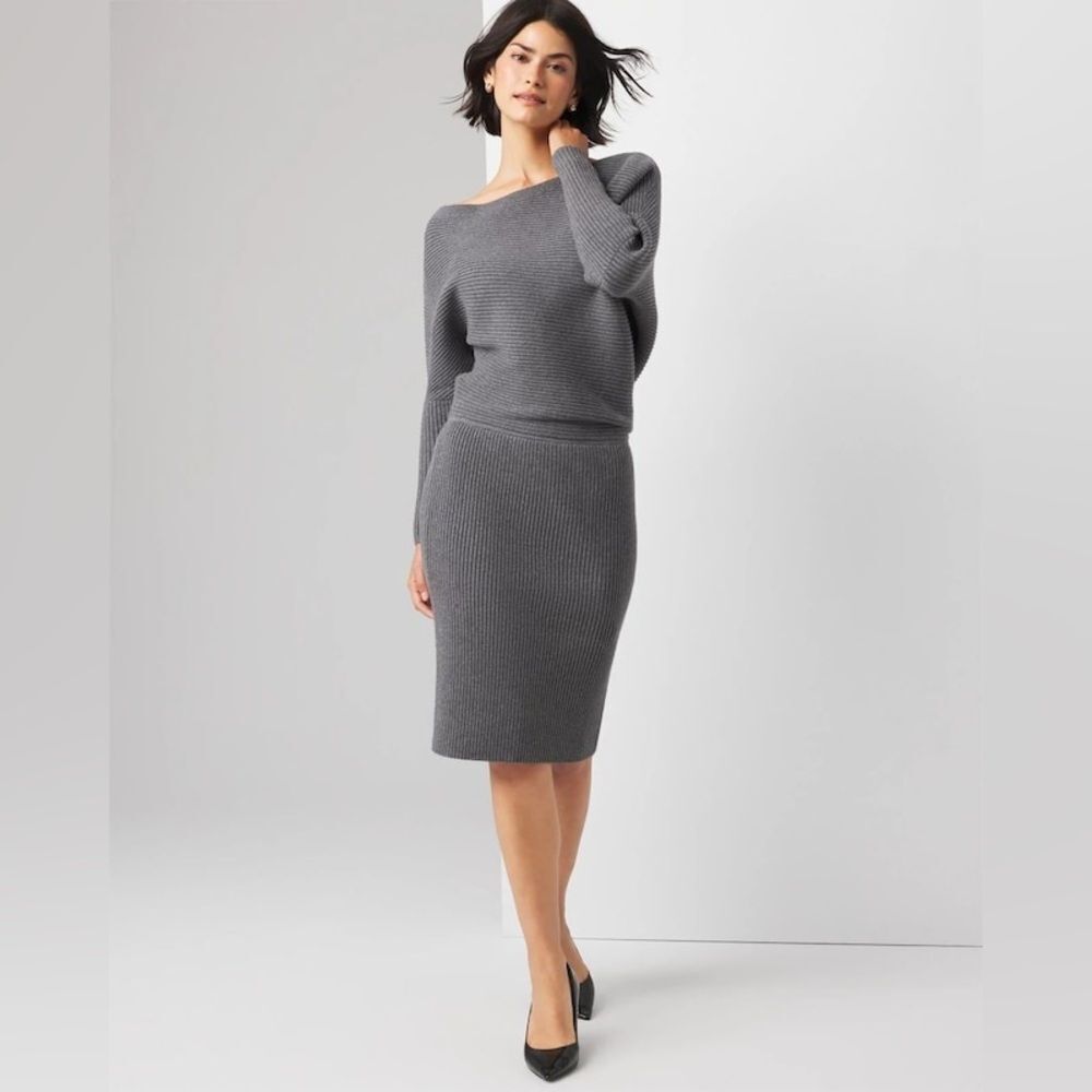 White House Black Market Sweater Dress Medium NWOT Soft Heavy Fabric grey